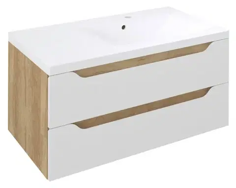Kúpeľňový nábytok SAPHO - WAVE umývadlová skrinka 89,7x45x47,8cm, pravá, biela/dub Alabama WA093-3022