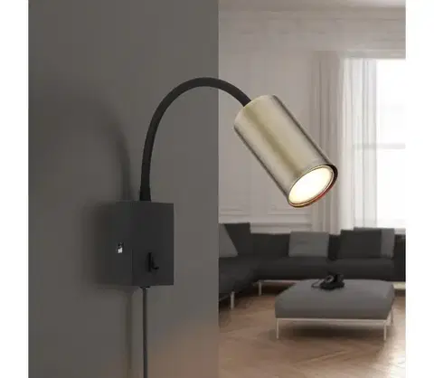 Svietidlá Globo 57911WM - Flexibilná nástenná lampa ROBBY 1xGU10/25W/230V čierna/mosadz 57911WM