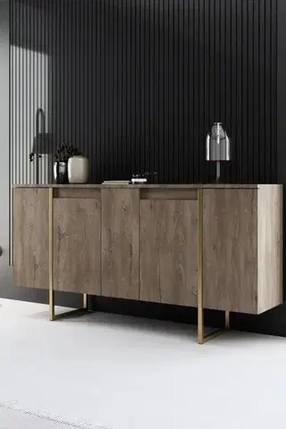 Komody Konzolový stolík Luxe - Walnut, Gold
