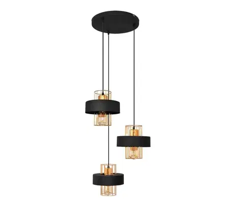 Svietidlá  Luster na lanku VOLTA 3xE27/15W/230V čierna/zlatá W-KD 1377/3 BK+BR