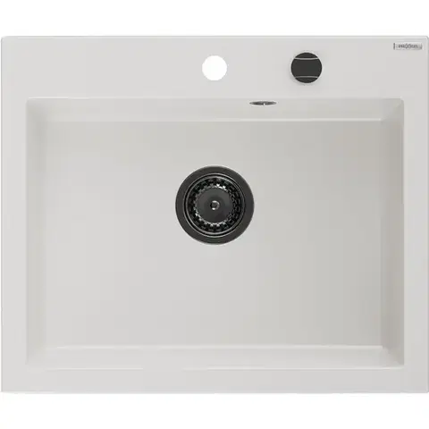 Kuchynské drezy MEXEN/S MEXEN/S - Elix granitový drez 1-miska 600 x 500 mm, biela, sifón čierna 6525601005-20-B