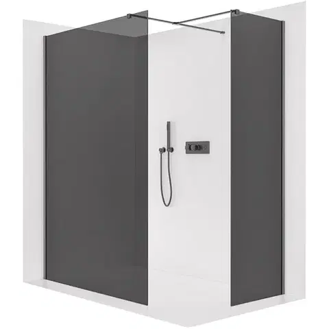 Sprchovacie kúty CERANO - Sprchová zástěna Walk-in Onyx T L/P - 10 mm - hranatá vzpěra - černá matná, grafitové sklo - 150x130x200  CER-8050BD8738