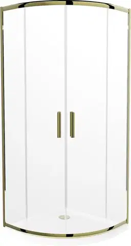 Vane MEXEN/S - Rio sprchovací kút štvrťkruh 80x80, transparent, zlatá + biela vanička so sifónom 863-080-080-50-00-4110G