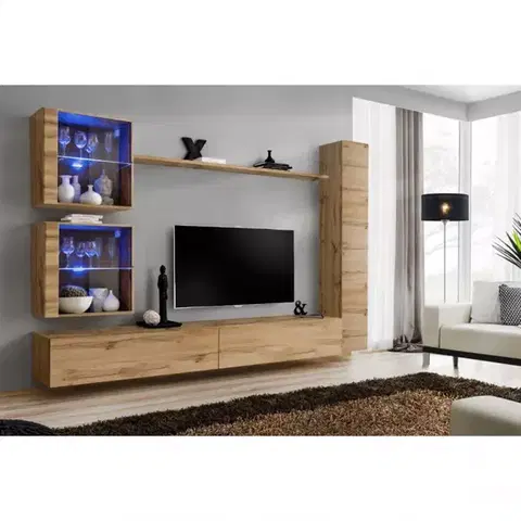 Podkrovný nábytok Obývacia stena Switch XVIII Sklo +LED Wotan