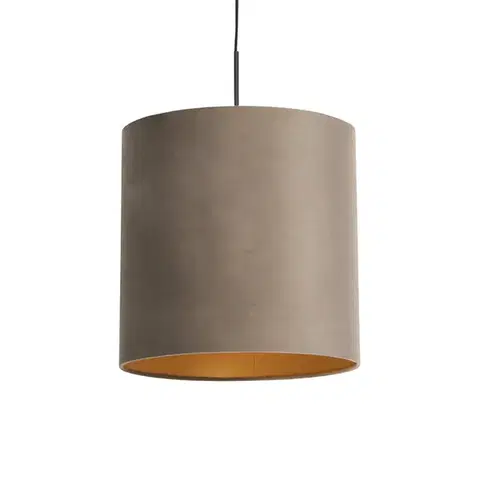 Závesné svietidlá Závesné svietidlo s taupe zamatovým tienidlom so zlatom 40 cm - Combi