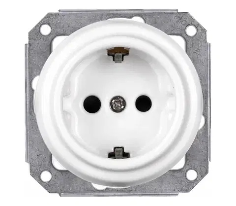 Predlžovacie káble Elhard - Keramická retro domová zásuvka bez rámčeka SCHUKO 230V biela KV2001W
