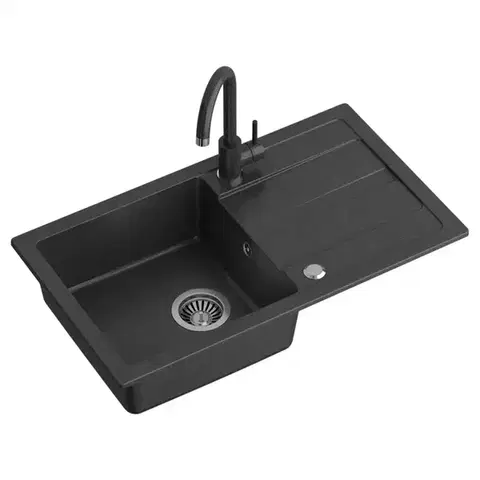 Granitové drezy Drez Go-Max čierna 77x44x17.5 + batéria + sifón