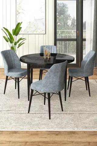 Jedálenské sety Dining Table & Chairs Set (5 Pieces) Rox - Black Marble, Grey