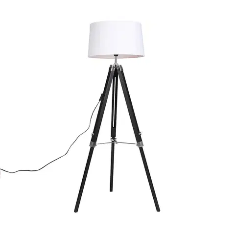 Stojace lampy Stojaca lampa trojnožka čierna s tienidlom 45 cm ľanové biele