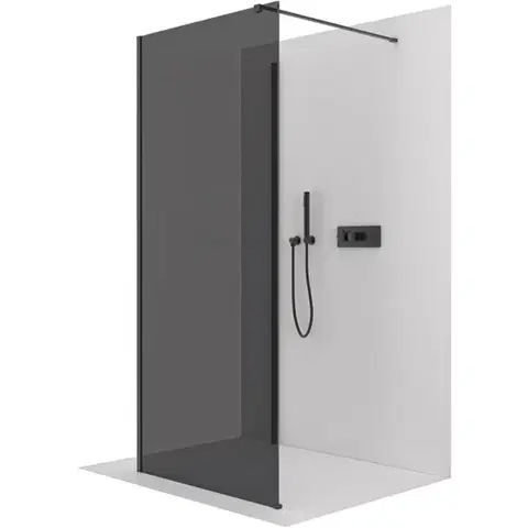 Sprchovacie kúty CERANO - Sprchová zástěna Walk-in Onyx Corner Cube L/P - 8 mm - hranatá vzpěra - černá matná, grafitové sklo - 90x40x200  CER-8050BD72284
