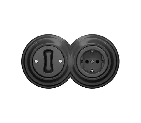 Predlžovacie káble Reblig-Retro jednopólový vypínač č. 1 a zásuvka SCHUKO 230 V s antracitovým rámikom 2xRG0044+RG0037+RG0110