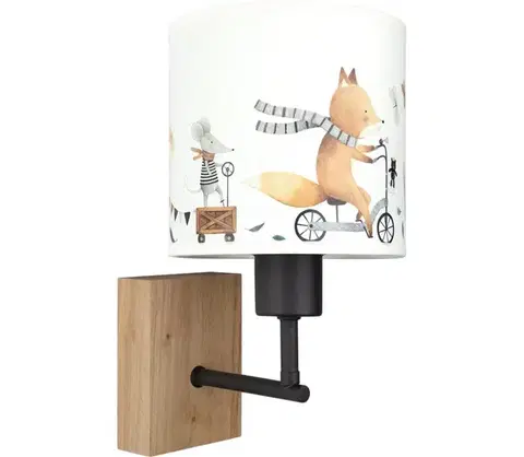Svietidlá BRILAGI - Nástenné svietidlo BOBO WOOD 1xE27/25W/230V dub/čierna/biela/zvieratká BG1561+BG5578