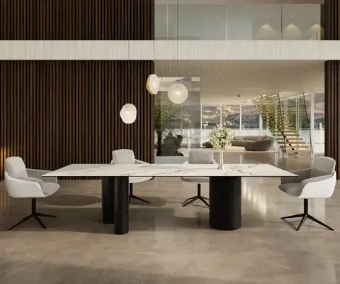Jedálenské stoly DELIFE Jedálenský stôl Edge 300x100 keramika Calacatta Luxe bielo-zlato-šedá Troa kov čierna