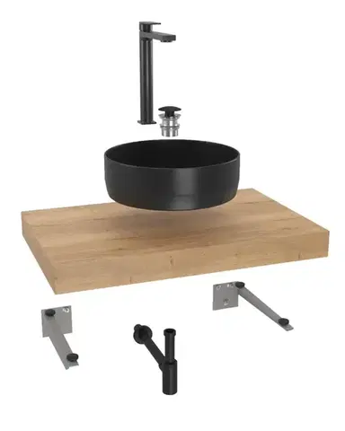 Kúpeľňový nábytok Koupelnová sestava SAT s deskou pod umyvadlo Dolce 80x8x50 cm dub halifax KSETDO9 KSETDO9