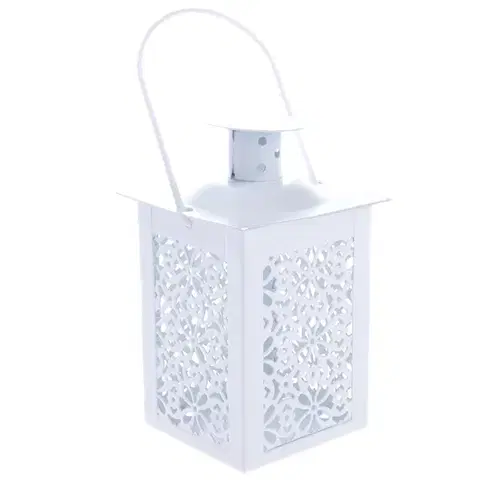 Vianočné dekorácie Kovový lampáš na sviečku Saima, biela, 7,5 x 12 x 7,5 cm