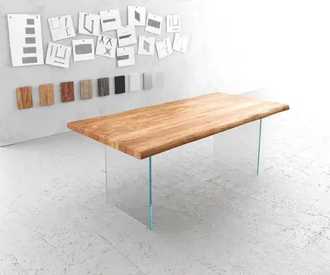 Jedálenské stoly DELIFE Jedálenský stôl Edge 200x100 XL akácia prírodná sklo Live-Edge