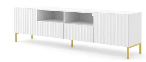 TV stolíky ArtBm Tv stolík WAVE 200 | 2D2S Prevedenie: Biely mat / zlaté nohy