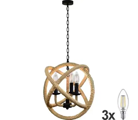 Svietidlá  LED Luster na reťazi ROPE GLOBO 3xE14/4,3W/230V SA0632+P4094