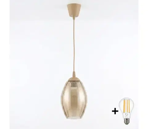 Svietidlá BRILAGI - LED závesný luster na lankovom vedení R GLASS 1xE27/60W/230V, priemer 17 cm, béžová/dymovo-béžová NSTK7499+TK8619A