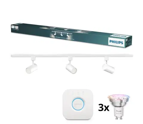 Svietidlá Philips - LED stmievateľné bodové svietidlo do lištového systému EASYLINK HUE, 3× GU10 / 4,7 W / 230 V + Hue Bridge P7612+3xP7029+P1408