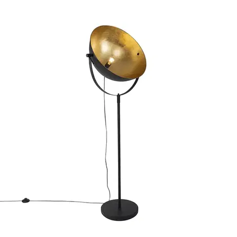 Stojace lampy Priemyselná stojaca lampa čierna 50 cm so zlatým nastaviteľným - Magnax