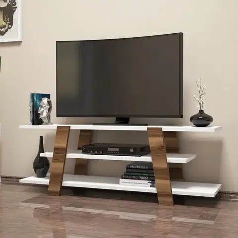 TV stolíky TV stolík Flower - Walnut, White
