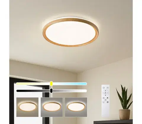Svietidlá BRILAGI-LED stmievateľné stropné svietidlo RIVO LED/72W/230V 3000-6000K drevený dekor pr. 50 cm + diaľkové ovládanie BRI857
