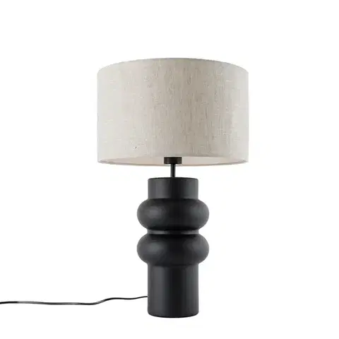 Stolné lampy Dizajnová stolná lampa čierna s látkovým tienidlom svetlosivým 35 cm - Alisia