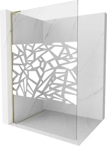 Sprchové dvere MEXEN/S - Kioto L Sprchová zástena WALK-IN 70 x 200, biely vzor, zlatá 800-070-103-50-85