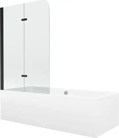 Sprchové dvere MEXEN/S - Cube obdĺžniková vaňa 180 x 80 cm s panelom + vaňová zástena 100, transparent, čierna 550518080X9010027000