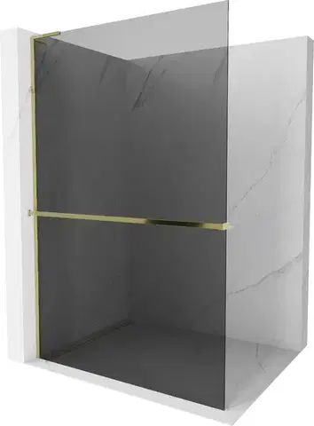 Sprchové dvere MEXEN/S - Kioto+ L Sprchová zástena WALK-IN s poličkou a držiakom uterákov 120 x 200, grafit, zlatá 800-120-123-50-40