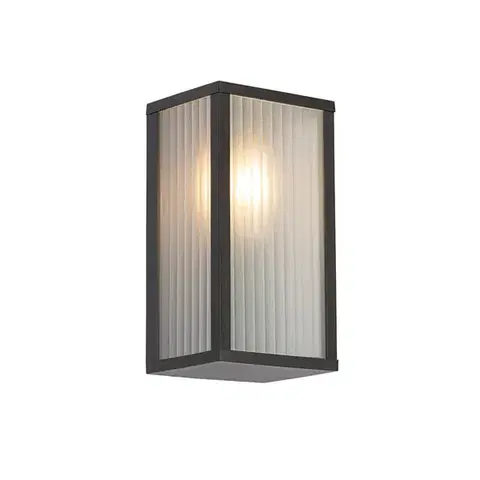 Vonkajšie nástenné svietidlá Vonkajšia nástenná lampa čierna s rebrovaným sklom IP44 - Charlois