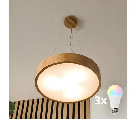 Svietidlá BRILAGI - LED RGBW stmievateľný luster CARVALHO 3xE27/12W/230V dub priemer 47,5 cm BG0739+3xAI0819