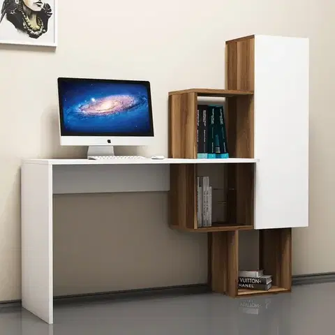 Písacie stoly Písací stôl Açelya - Walnut, White
