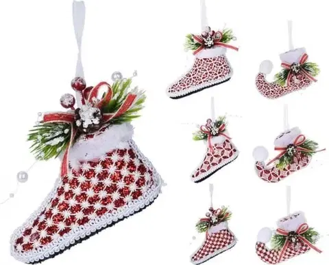 Vianočné ozdoby a dekorácie Kinekus Ozdoba závesná topánka 11,5x4,5x9 cm červeno/biela mix