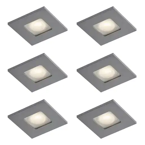 Zapustené svietidlá Sada 6 moderných zapustených bodových svetiel Gunmetal Square IP44 - Qure