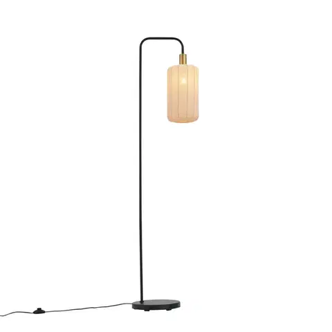 Stojace lampy Japandi stojacia lampa čierna so zlatým a béžovým tienidlom - Pluni