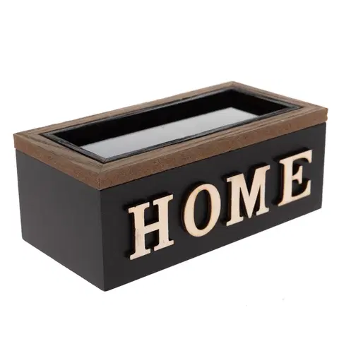 Príslušenstvo pre prípravu čaju a kávy Drevený box na čajové vrecká HOME, 16,5 x 10 x 8  cm