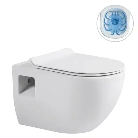 Záchody CERANO - WC závesné Dure, Rimless + Slim/UF sedátko - biela lesklá - 51x35 CER-650938