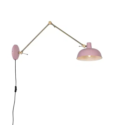 Nástenné osvetlenie Retro nástenná lampa oceľová ružová s bronzovou - Milou