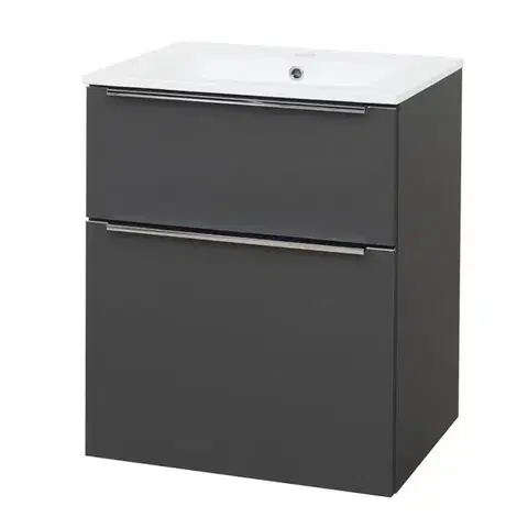 Kúpeľňový nábytok Mereo Mailo, kúpeľňová skrinka s keramickým umývadlom 61 cm, antracit, elox AL madlo CN530A