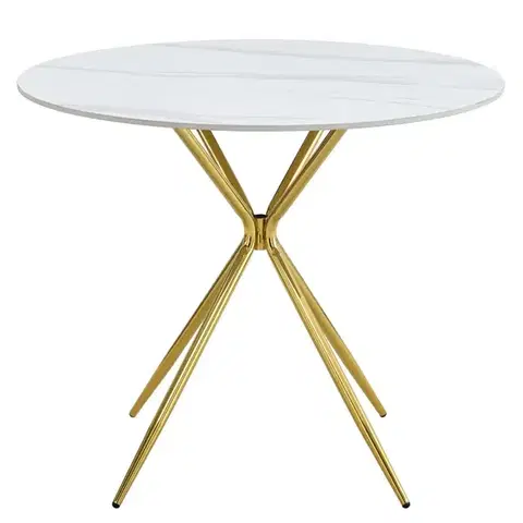 Jedálenské stoly KONDELA Mekner jedálenský stôl 90 cm biely mramor / gold chróm zlatá