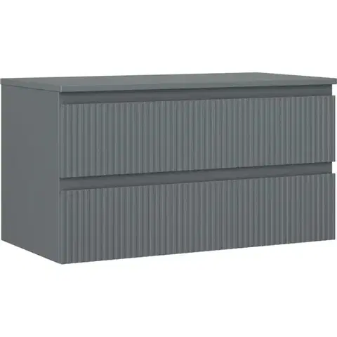 Kúpeľňový nábytok MEXEN/S - Rivel kúpeľňová skrinka pod umývadlo 90 cm s doskou, 2 zásuvky, reliéf, grafit mat 91A20-09047-2-BFFC66