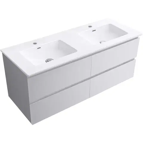 Kúpeľňový nábytok CERANO - Kúpeľňová skrinka Carole - biela matná + keramické dvojumývadlo Novo - biela lesklá - 121x49,5x46,5 CER-979861