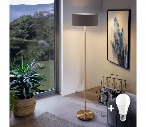 Lampy  LED stojacia lampa TUNJA 1xE27/20W/230V, priemer 38 cm, zlatá/hnedá 1xSA2189+1xEG32474