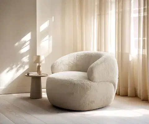 Lounge kreslá DELIFE Lounge kreslo Nova 88x88 cm plyšový manšester krémovo biela