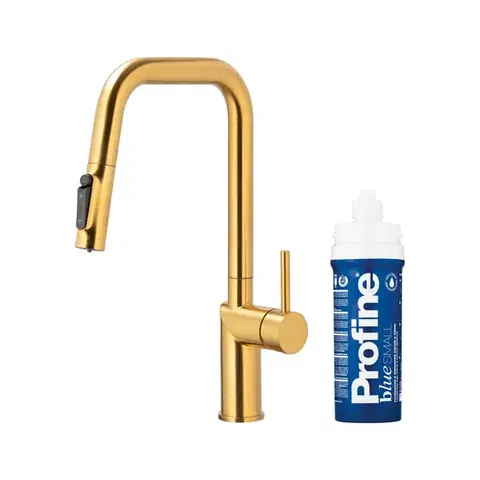Kuchynské drezy KFA KFA - Batéria drezová DUERO PURE STYLE výsuvná s filtráciou brúsené zlato 6623-313-31