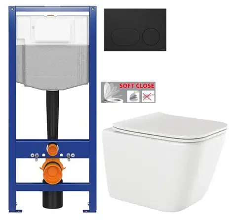Závesné wc sety CERSANIT predstenový inštalačný systém s čiernym tlačidlom K97-0637 + WC INVENA PAROS  + SEDADLO K97-526 0637 RO1