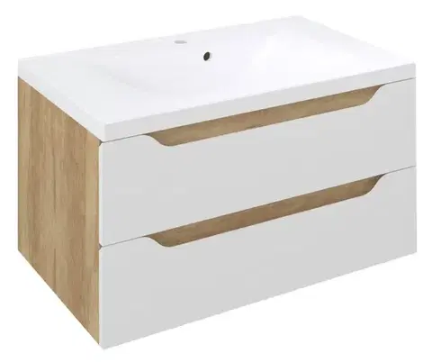 Kúpeľňový nábytok Sapho WAVE umývadlová skrinka 79,7x45x47,8cm, biela/dub Alabama SPH WA080-3022