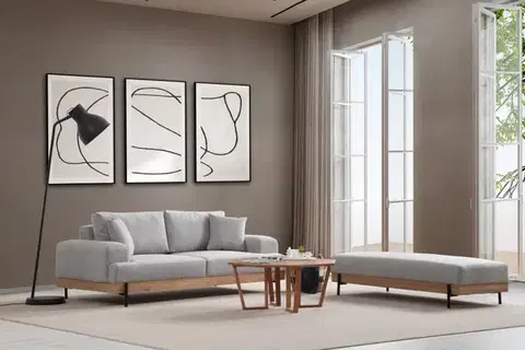 Pohovky a gauče Trojmiestna pohovka Eti Oak 3 Seater -Grey